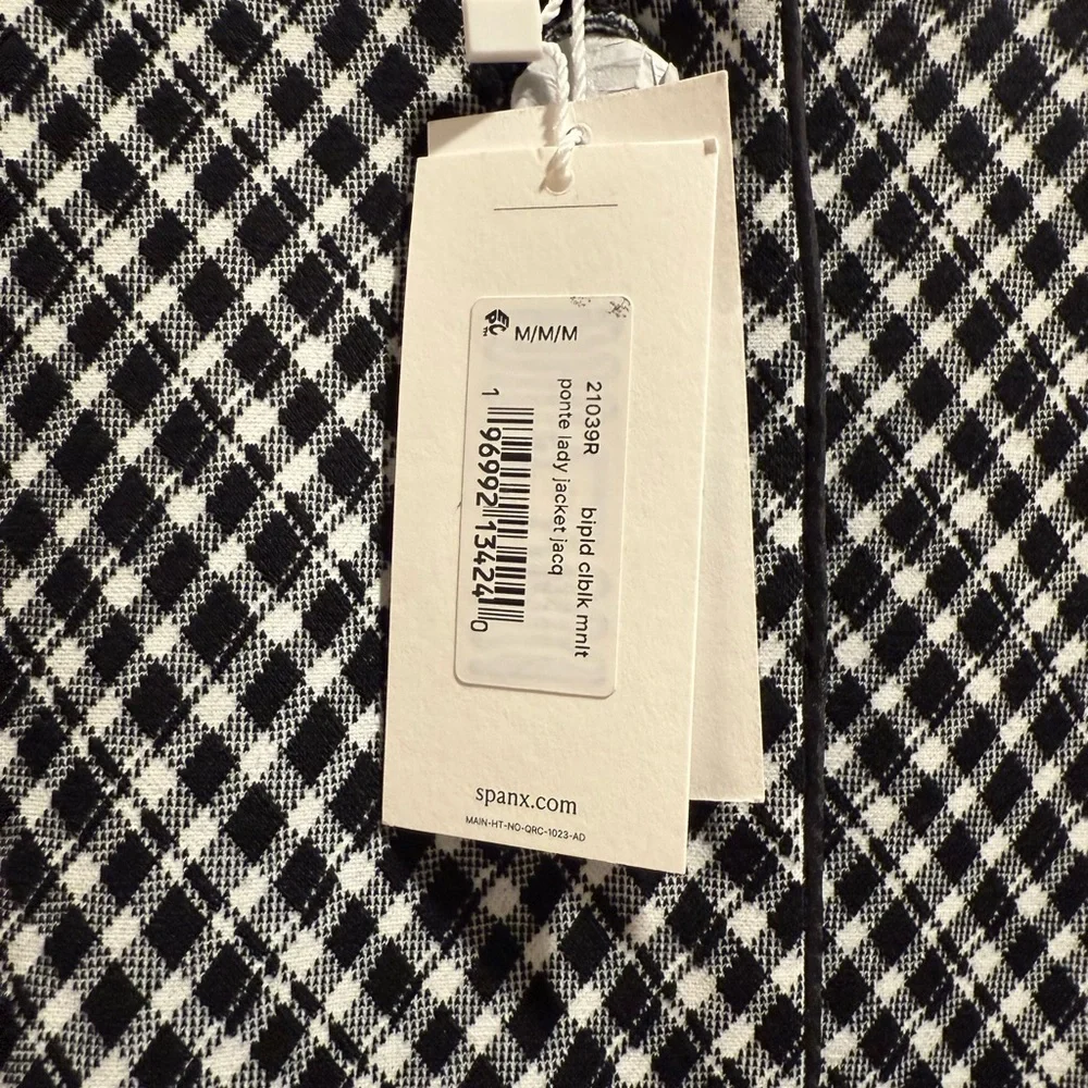 SPANX Ponte Elegant Lady Blazer‎ Jacket Stretch Jacquard Black Plaid Size Medium